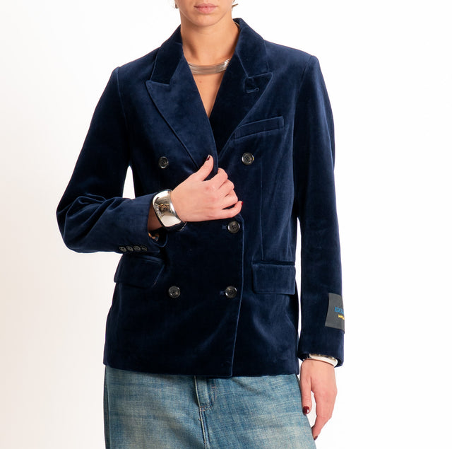 Wu'side-Giacca doppiopetto velluto ciniglia - Blu