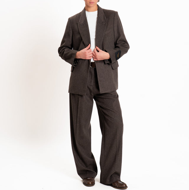 Wu'side-Double-breasted wool/cashmere jacket - dark brown