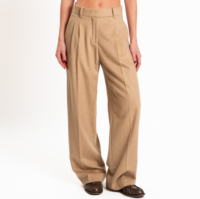Wu'side-Pantalone con pinces lana/cashmere - camel
