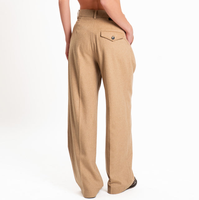 Wu'side-Pantalone con pinces lana/cashmere - camel