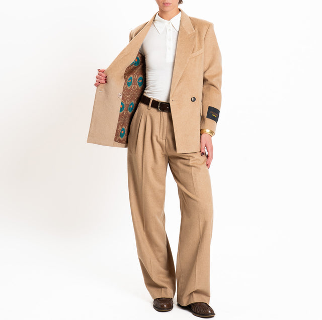 Wu'side-Pantalone con pinces lana/cashmere - camel