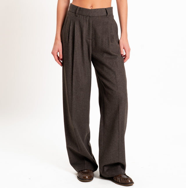Wu'side-Pantalone con pinces lana/cashmere - moro