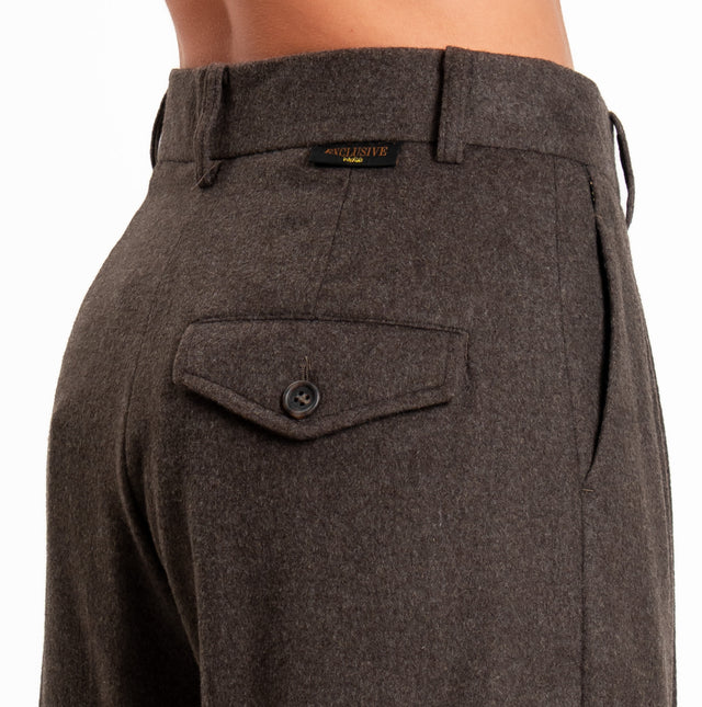 Wu'side-Pantalone con pinces lana/cashmere - moro
