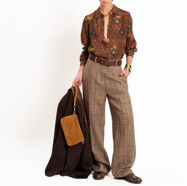 Wu'side-Pantalone scozzese 100% lana - camel/moro