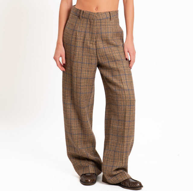 Wu'side-Pantalone scozzese 100% lana - camel/moro
