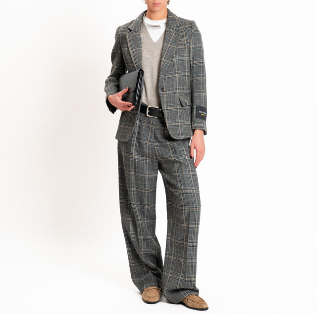 Wu'side-Pantalone scozzese 100% lana - grigio/nero