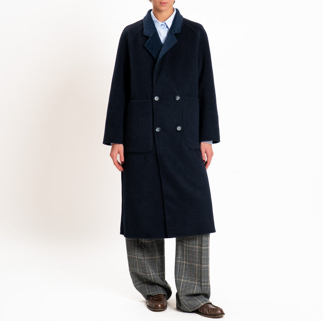 Wu'side-Cappotto lungo DOUBLE FACE 100% lana - blu/blu