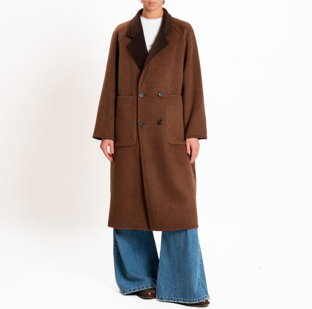 Wu'side-Cappotto lungo DOUBLE FACE 100% lana - moro/choco