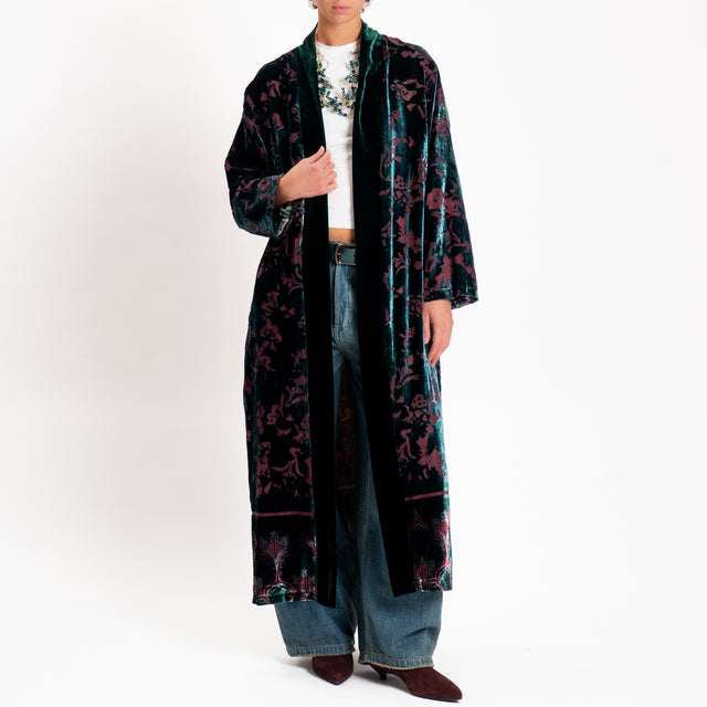 Wu'side-Kimono lungo devoré - bordeaux/verde