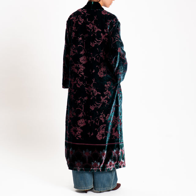 Wu'side-Kimono lungo devoré - bordeaux/verde