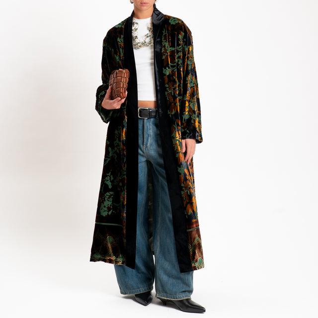 Wu'side-Kimono lungo devoré - bronzo/nero