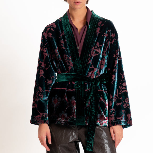 Wu'side-Kimono corto devoré - bordeaux/verde