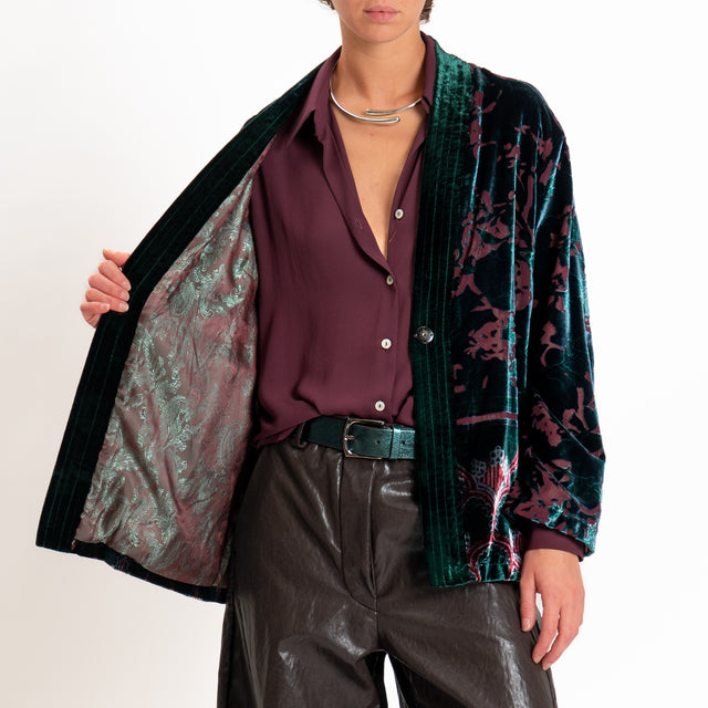Wu'side-Kimono corto devoré - bordeaux/verde