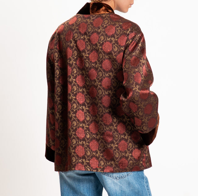 Wu'side-Kimono corto damascato misto seta - bordeaux/moro