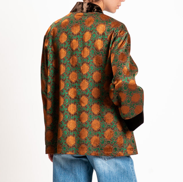 Wu'side-Kimono corto damascato misto seta - moro/ruggine