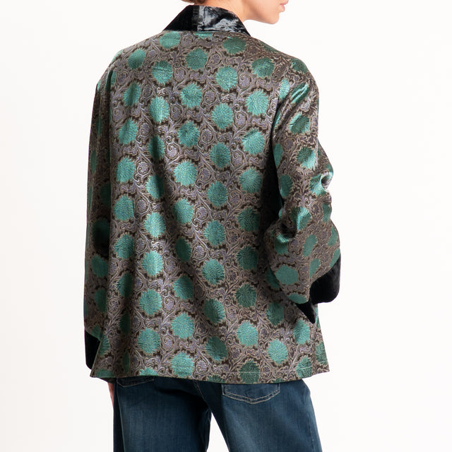 Wu'side-Kimono corto damascato misto seta - grigio/verde