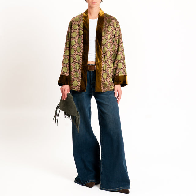 Wu'side-Kimono corto damascato misto seta - moro/rosa