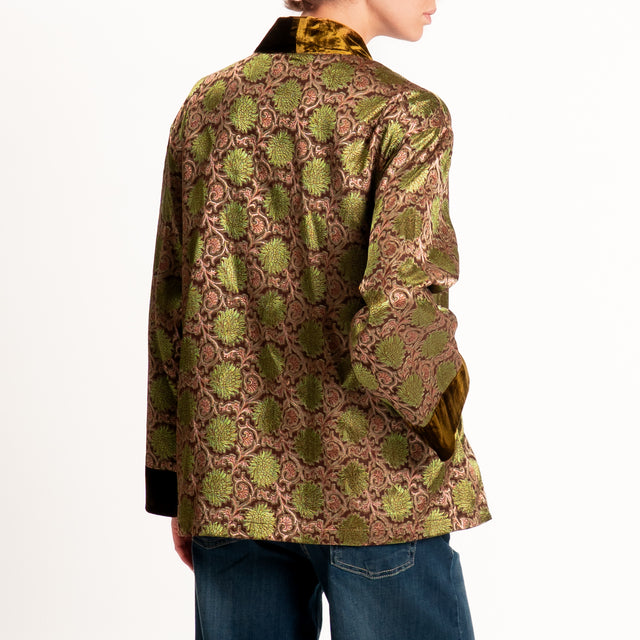 Wu'side-Kimono corto damascato misto seta - moro/rosa