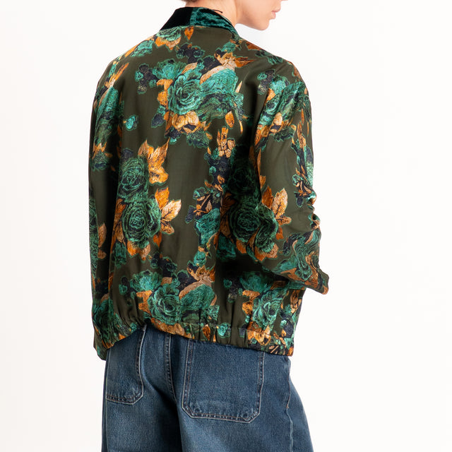 Wu'side-Kimono corto damascato misto seta - militare/arancio