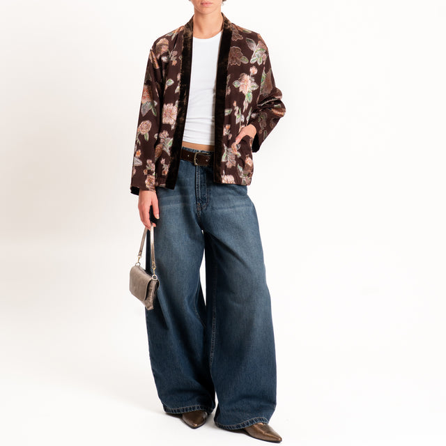 Wu'side-Kimono corto damascato misto seta - bordeaux/rosa