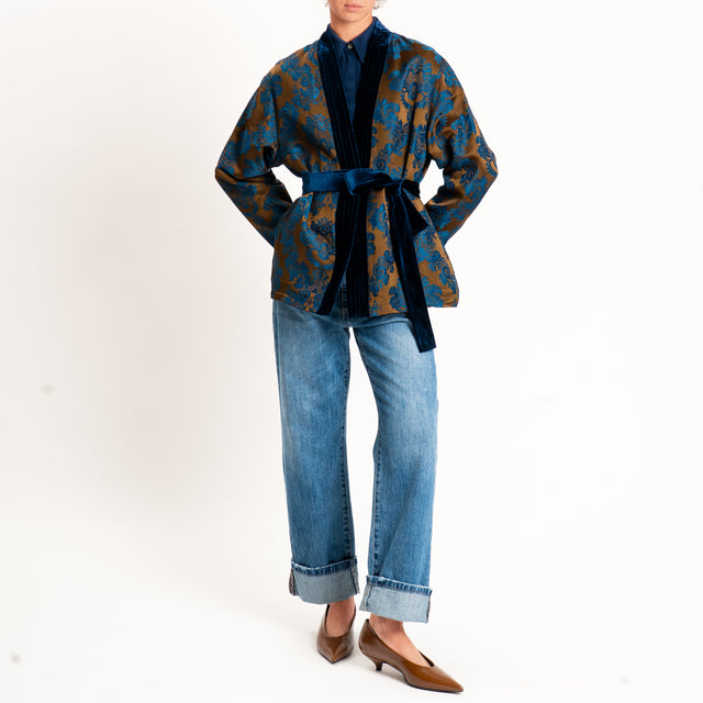 Wu'side-Kimono corto damascato - moro/blu