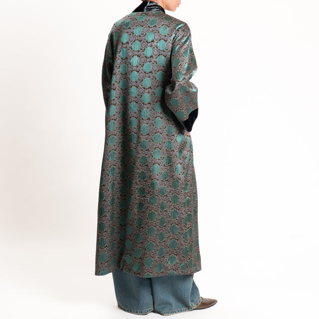 Wu'side-Kimono lungo damascato misto seta - grigio/verde