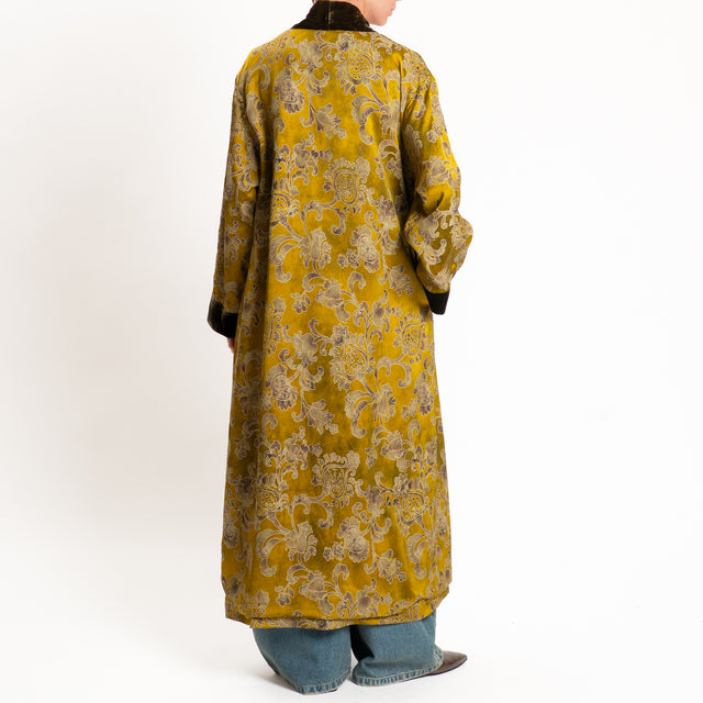 Wu'side-Kimono lungo damascato misto lana - senape/moro