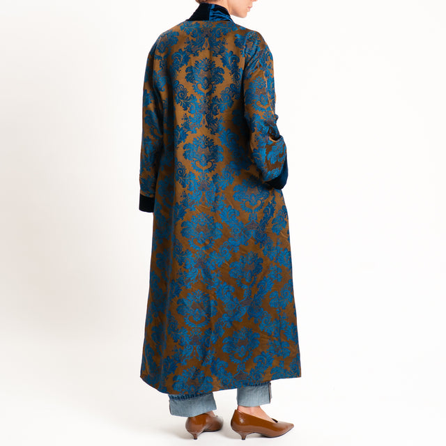 Wu'side-Kimono lungo damascato - moro/blu