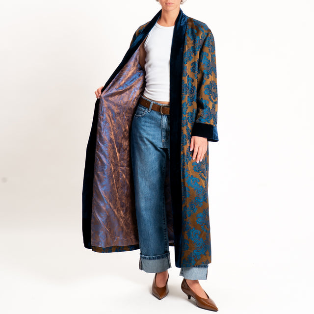Wu'side-Kimono lungo damascato - moro/blu