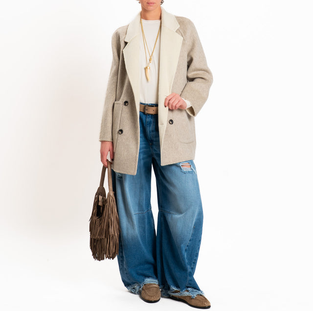 Wu'side-Cappotto DOUBLE FACE 100% lana - avorio/casha