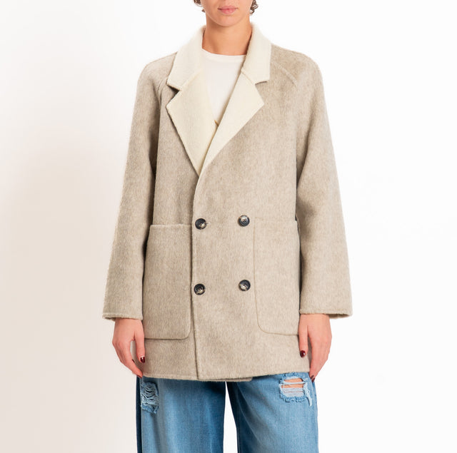 Wu'side-Cappotto DOUBLE FACE 100% lana - avorio/casha