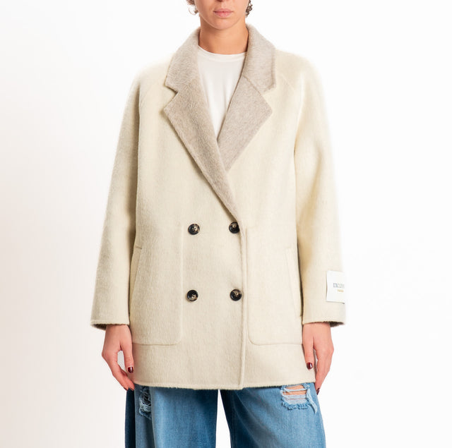 Wu'side-Cappotto DOUBLE FACE 100% lana - avorio/casha