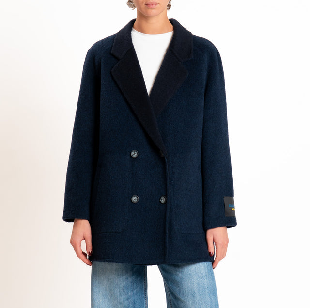 Wu'side-Cappotto DOUBLE FACE 100% lana - blu/blu