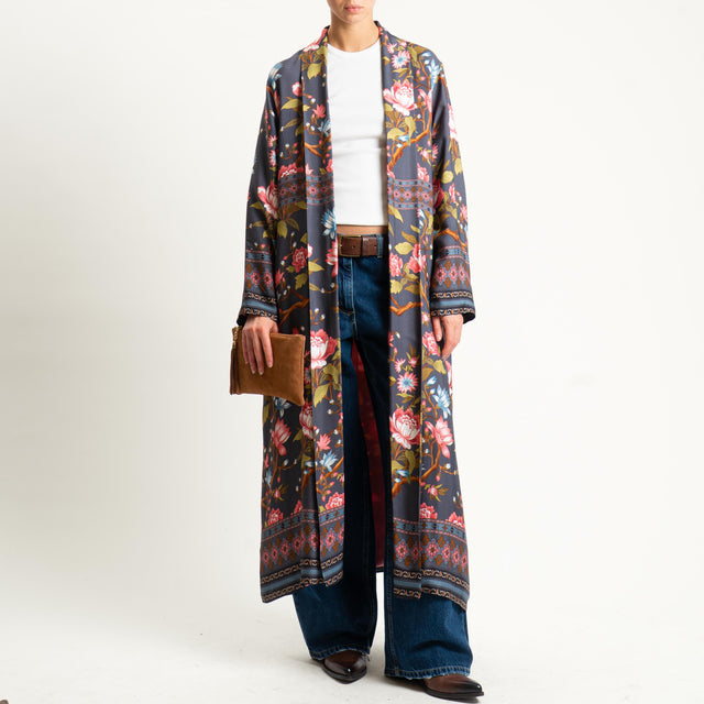Wu'side-Kimono fantasia floreale - floreale grigio/rosa/olio