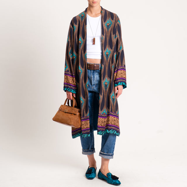 Wu'side-Kimono fantasia con tasche - nero/cuoio/turchese