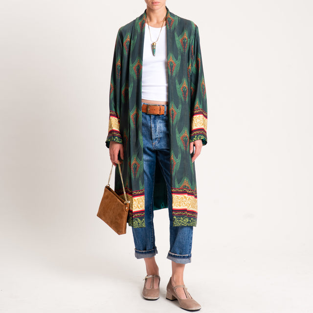 Wu'side-Kimono fantasia con tasche - verde/arancio/sand