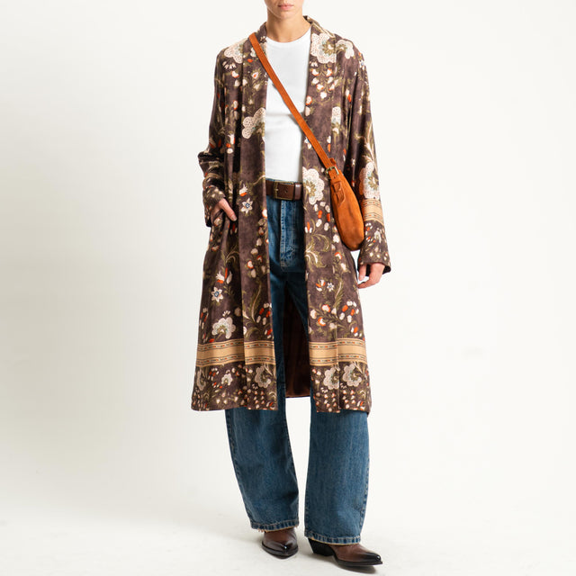 Wu'side-Kimono fantasia con tasche - floreale moro/coccio/sand