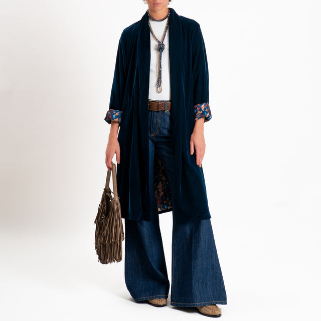 Wu'side-Kimono velluto fodera fantasia - blu