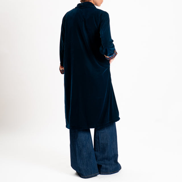 Wu'side-Kimono velluto fodera fantasia - blu