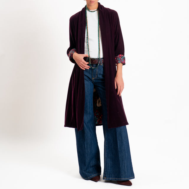 Wu'side-Kimono velluto fodera fantasia - Bordeaux