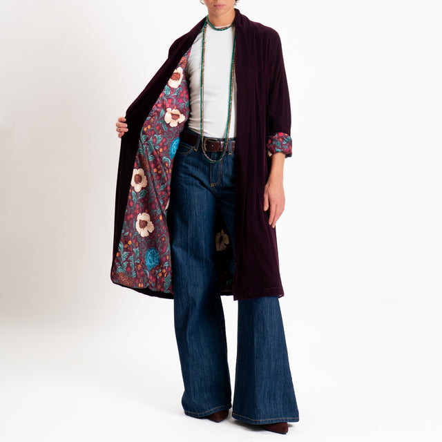 Wu'side-Kimono velluto fodera fantasia - Bordeaux
