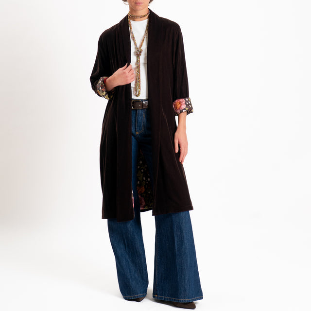 Wu'side-Kimono velluto fodera fantasia - moro