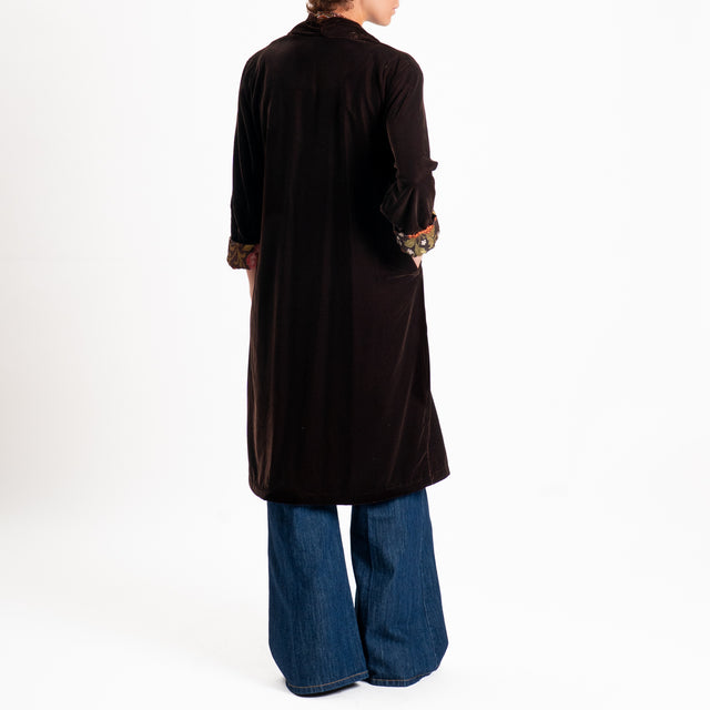 Wu'side-Kimono velluto fodera fantasia - moro