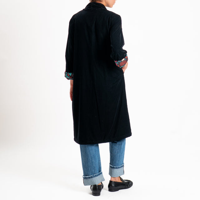 Wu'side-Kimono velluto fodera fantasia - nero