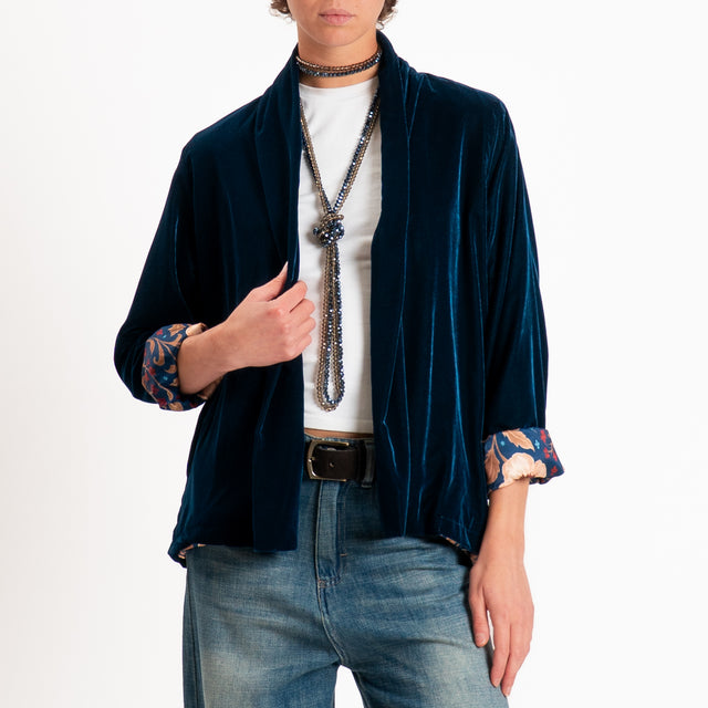 Wu'side-Kimono corto velluto ciniglia - blu