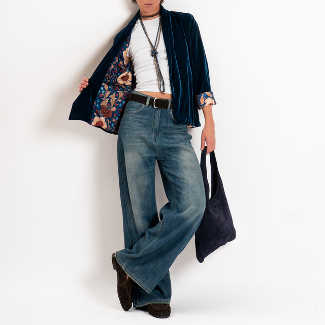 Wu'side-Kimono corto velluto ciniglia - blu