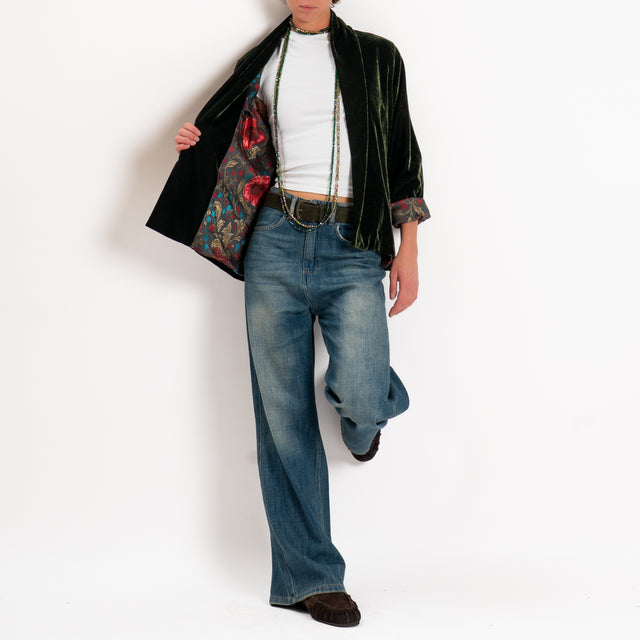 Wu'side-Kimono corto velluto ciniglia - militare