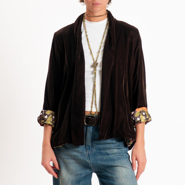 Wu'side-Kimono corto velluto ciniglia - moro
