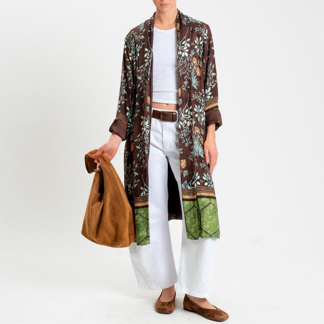 Wu'side-Kimono lungo fantasia floreale - moro/acqua/orange
