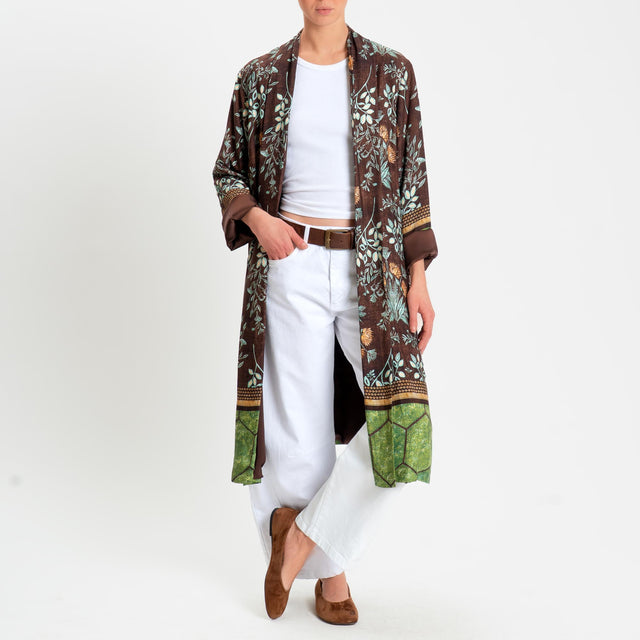 Wu'side-Kimono lungo fantasia floreale - moro/acqua/orange